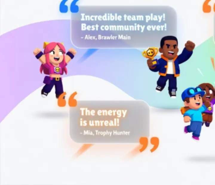 Kolorowa grafika przedstawiająca społeczność graczy Brawl Stars