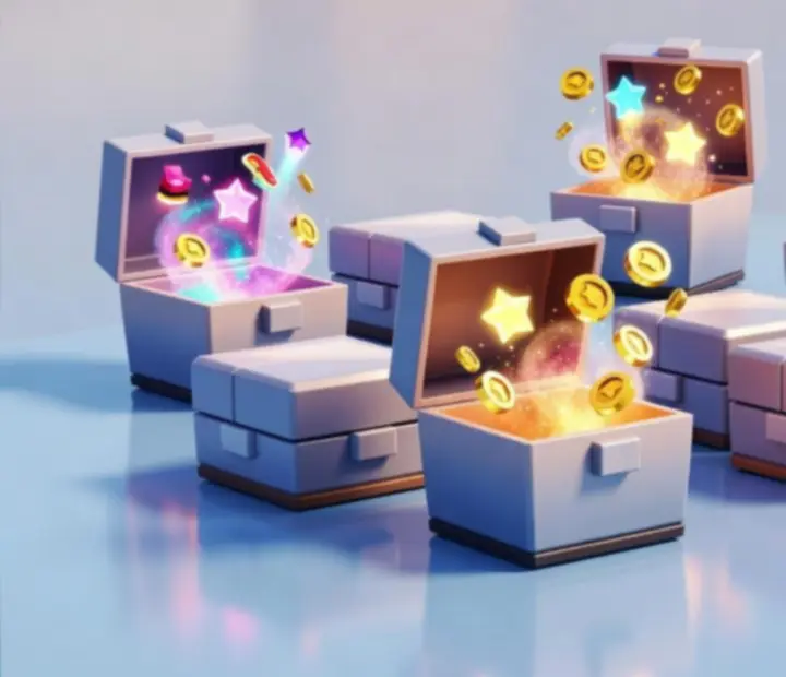 Grafika poradnika systemu nagród i skrzyń w Brawl Stars