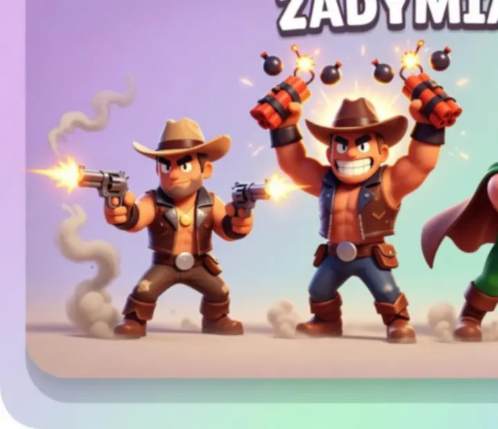 Grafika zbiorcza przedstawiająca różnych Zadymiarzy z Brawl Stars